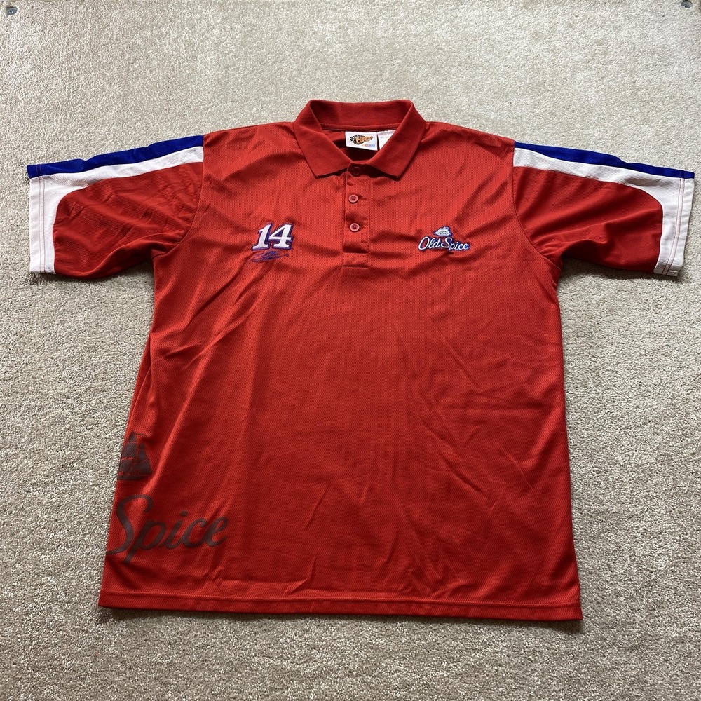 Winners Circle Old Spice Shirt Mens XL Red NASCAR Racing Polo 14 Performance